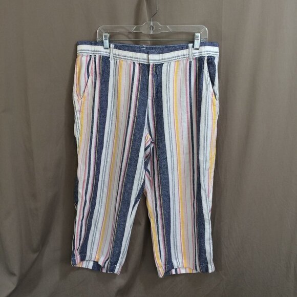 Womens Liz Claiborne Pants Striped Cropped Capri Summer Lightweight Pockets L - Picture 1 of 4